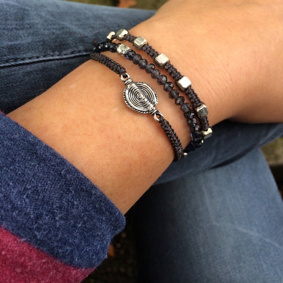 Set of three grey bracelets 2 macrame plus 1 beaded