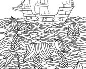 Items similar to Little Mermaids- Coloring page for adults and children