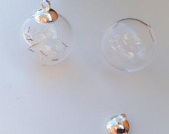 Hollow bead glass globe 16 mm 2 piece with Cap