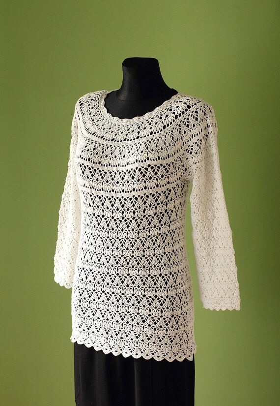 Items similar to Crochet tunic Crocheted tunic White lace tunic ...