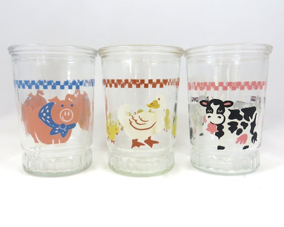 Vintage Bama Jelly Glasses Three Juice Glasses Barnyard