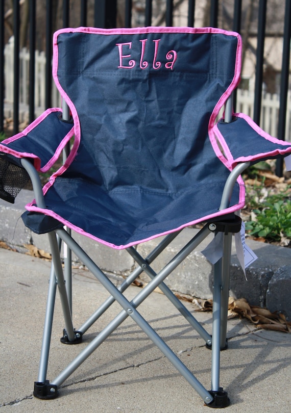 Personalized Toddler Girls Navy/Pink Folding/Camping Chairs