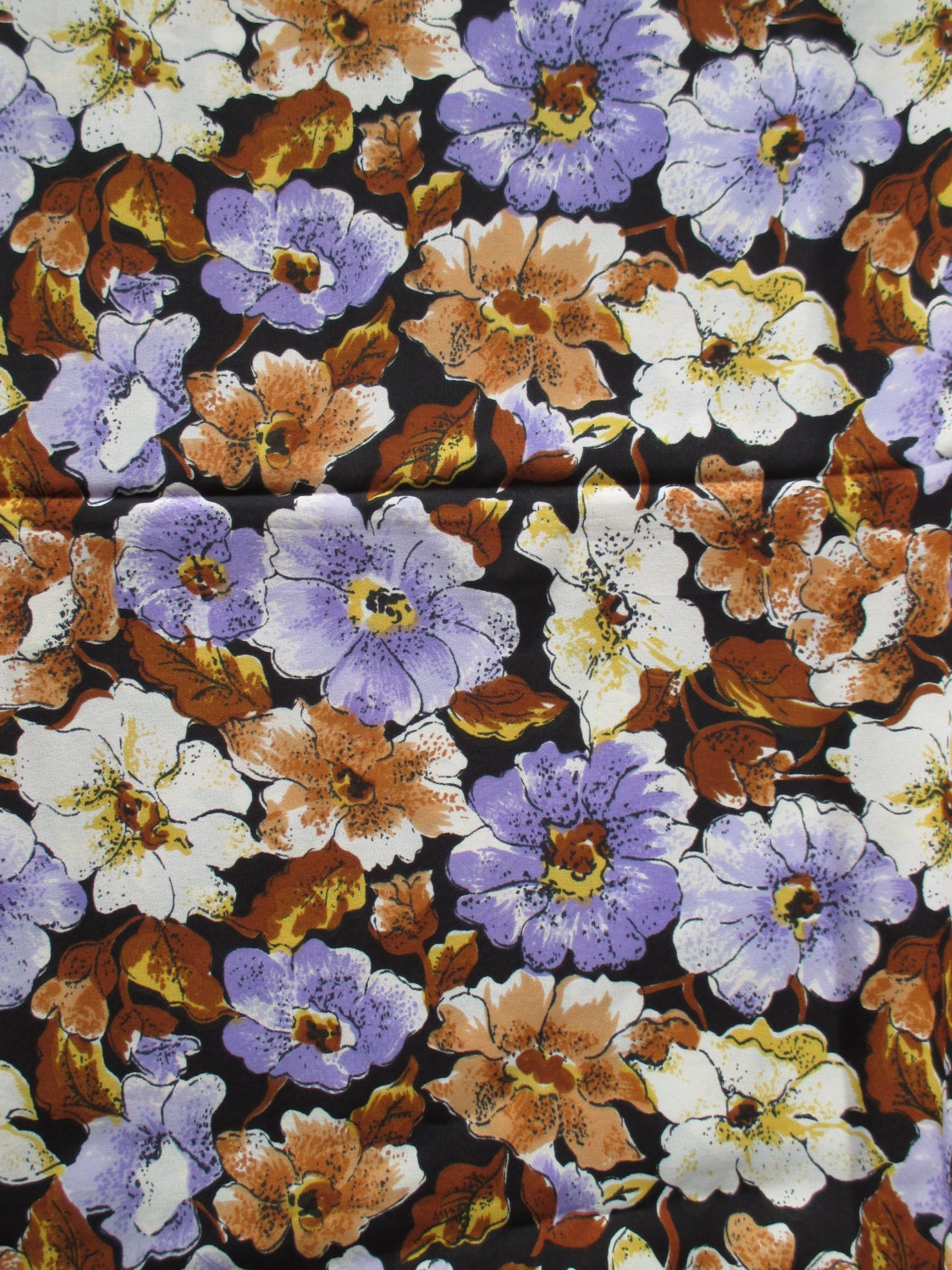 Vintage Rayon Fabric 80's, artificial silk, printed floral fabric