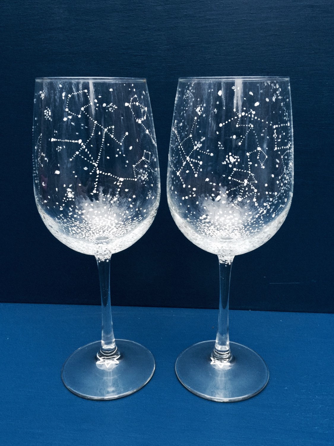 Set of 2 Handpainted Star Constellation Wine Glasses by BallouSky