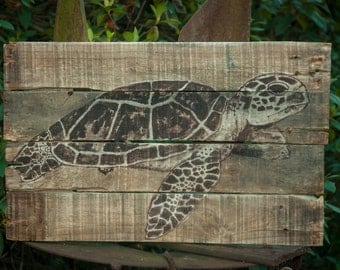 Sea turtle painting Sea turtle art Lake house art Lake house decor Rustic beach art Rustic beach decor Beach house decor Coastal wall decor
