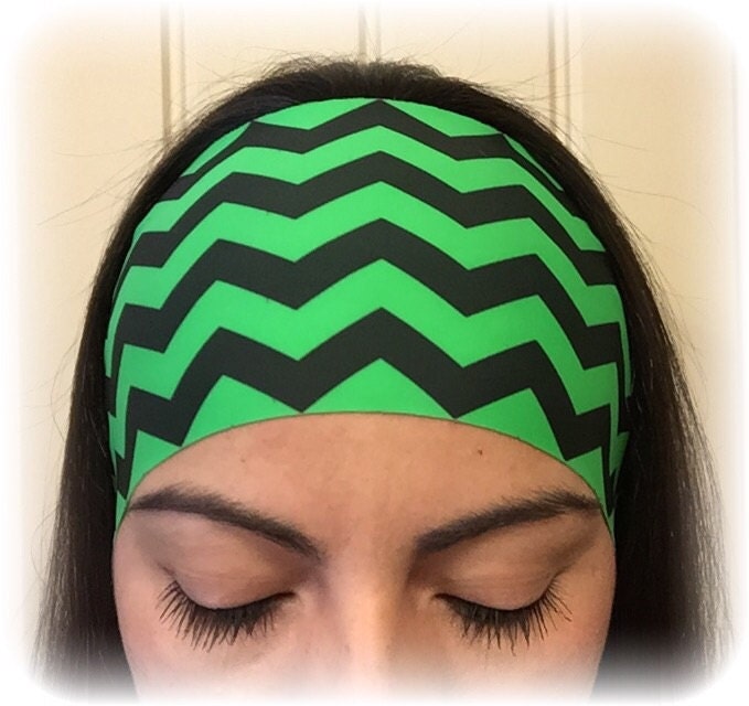 Green/Black Chevron Nonslip athletic headband