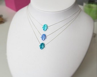 New 925 sterling silver necklace with Opal hamsa pendant