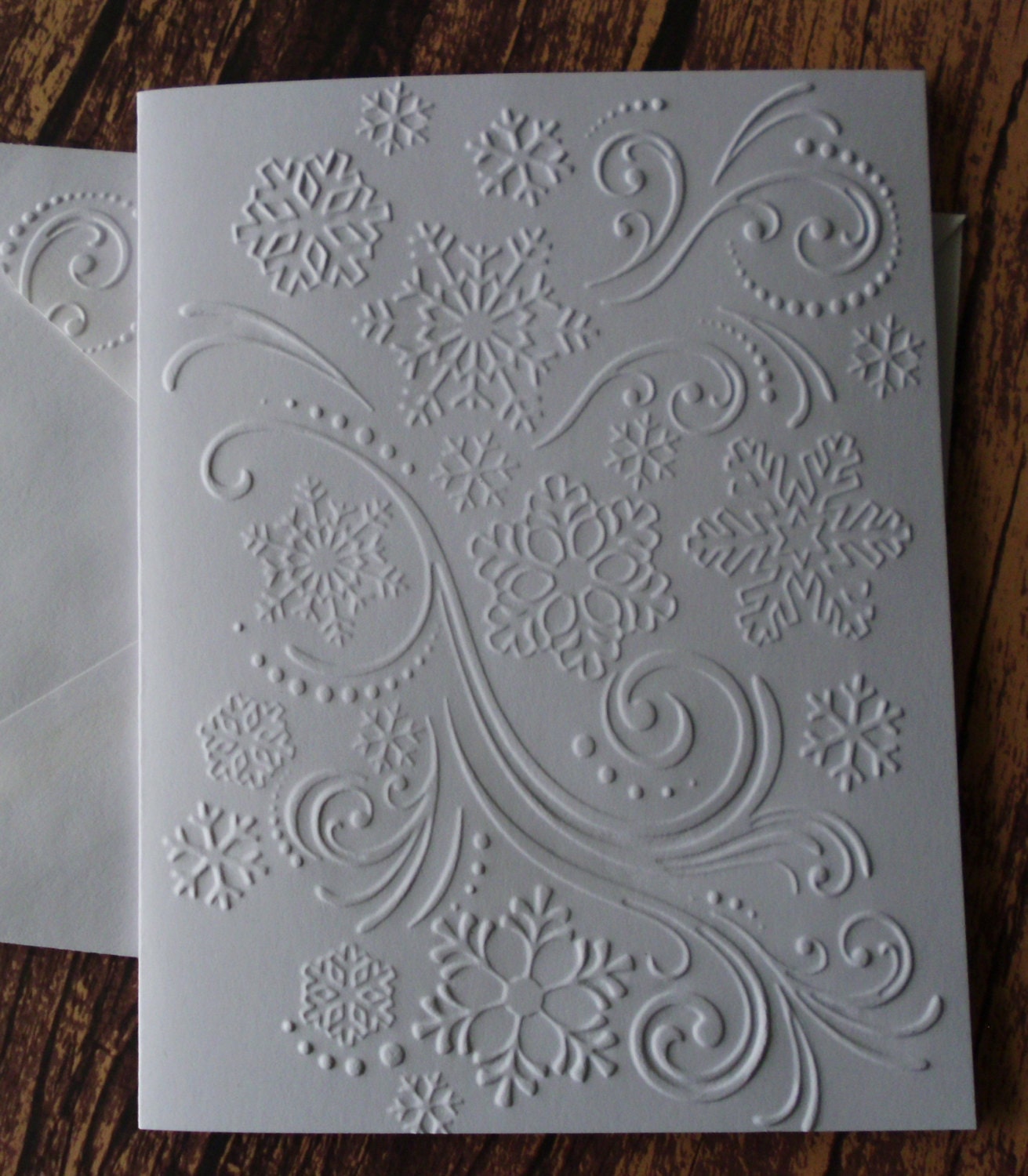 10 Snowflake Embossed Cards White Embossed Christmas by WriteCards