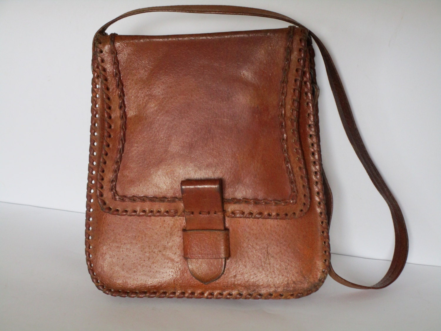 Brown leather shoulder bag leather messenger bag by Kavalvintage