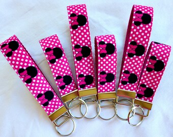 Minnie Mouse Key Fob, Wrist-let Key Chain - Handmade and Free Shipping