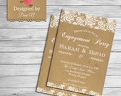 Engagement party invitation, lace, classic white elegant, engagement invite, i do party, lace and cardboard