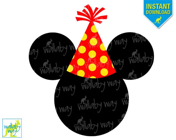 Download Mickey Party Hat Birthday Printable Iron On Transfer or Use as