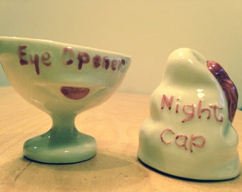 Eye Opener and Night Cap Shot Jigger Glasses Midcentury Bar Kistch Bar Gift