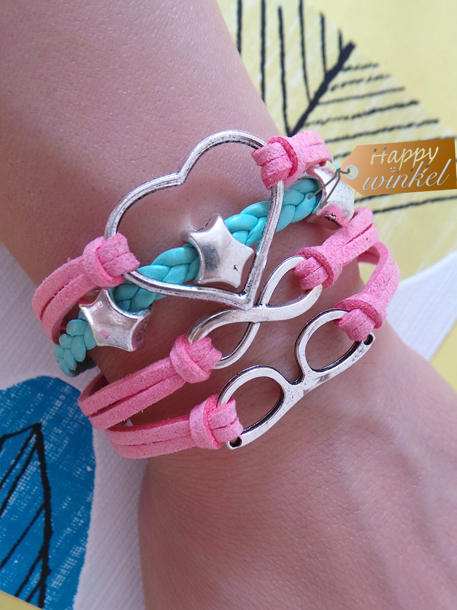 Handmade love charm bracelet leather adjustable by HappyWinkel