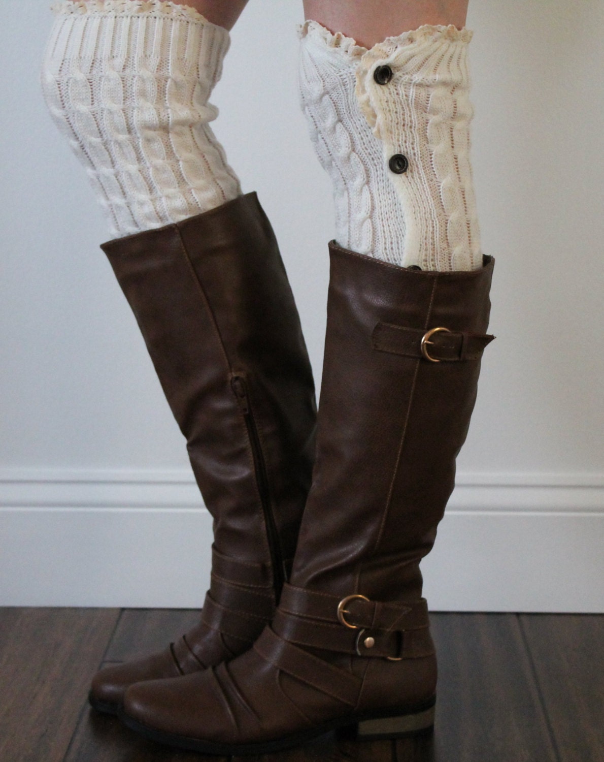 Knitted leg warmers Off-White leg warmers Lace leg warmers