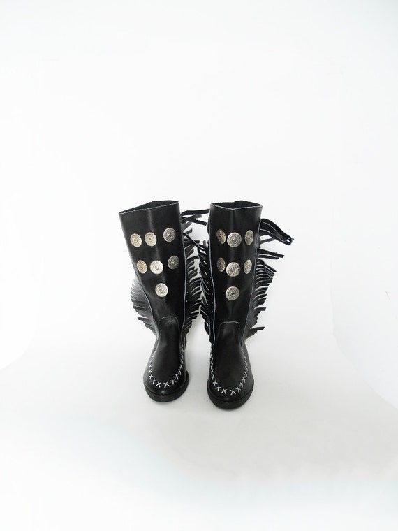 Vintage Never Used Black on black Squaw cowboy fringe boots