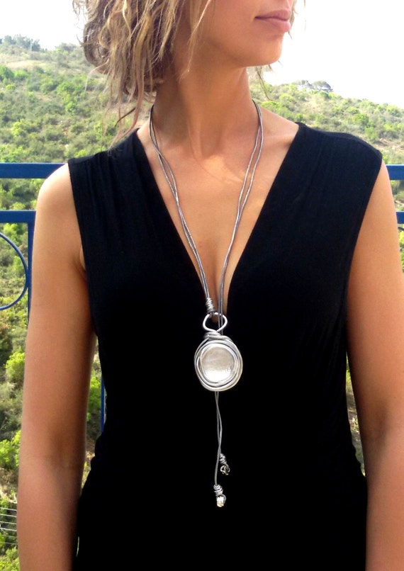 Silver lariat necklace long statement necklace by danielapalatnik