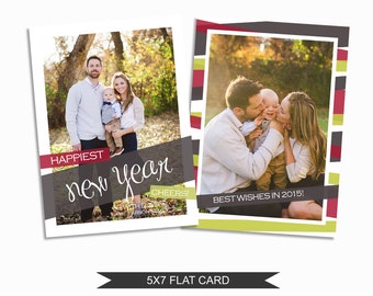 New Year's Card Template - 5x7 Photo Card - Photoshop Template - INSTANT DOWNLOAD or Printable - NY01