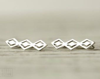 Aztec Style Sterling Silver Ear Cuff Ear Sweep Pin Earrings Boho Jewelry - FES016 T2