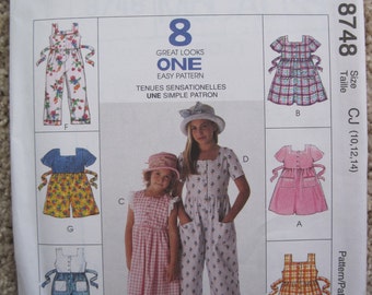 UNCUT Children's and Girls' Dress, Jumpsuit and Rompers - Size 10 to 14 - McCalls Pattern 8748