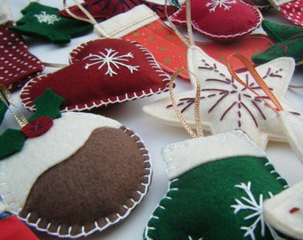 Felt Christmas Decorations, Choice of 6 Christmas Decorations, Felt Christmas Ornaments