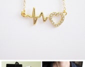 Heartbeat Necklace, EKG Necklace, Gold Plated Necklace