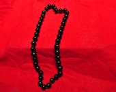 28 1/2" Large black BEAD with Gold Highlights Vintage NECKLACE