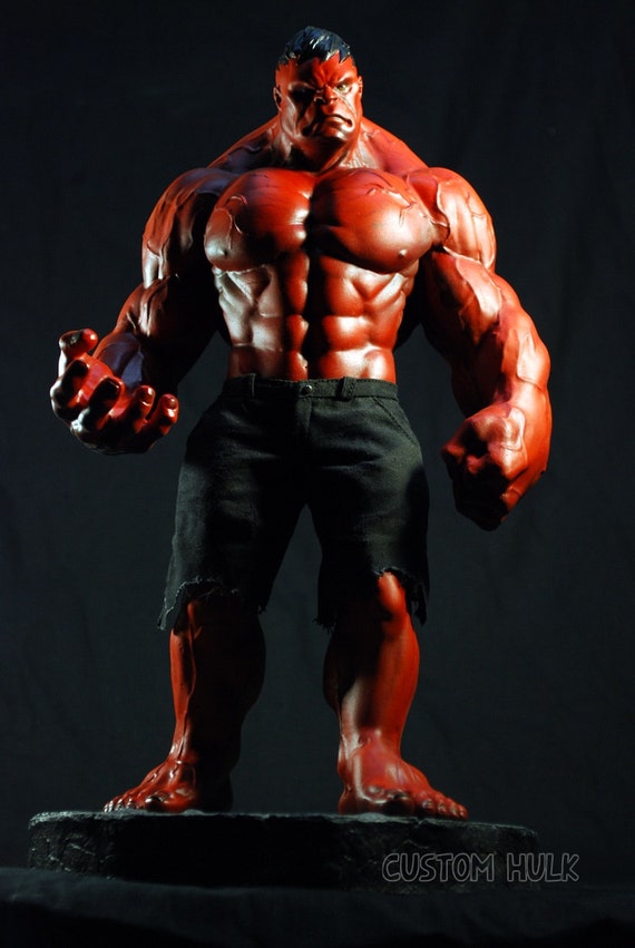 custom sculpted red HULK DALE KEOWN statue with fabric pants