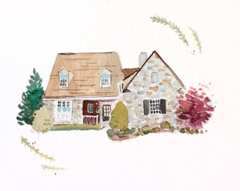 Custom House Portrait Illustration - Original Home Watercolor