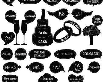 WEDDING Digital Photo Booth Props >> 40 Printable props Black/White ...