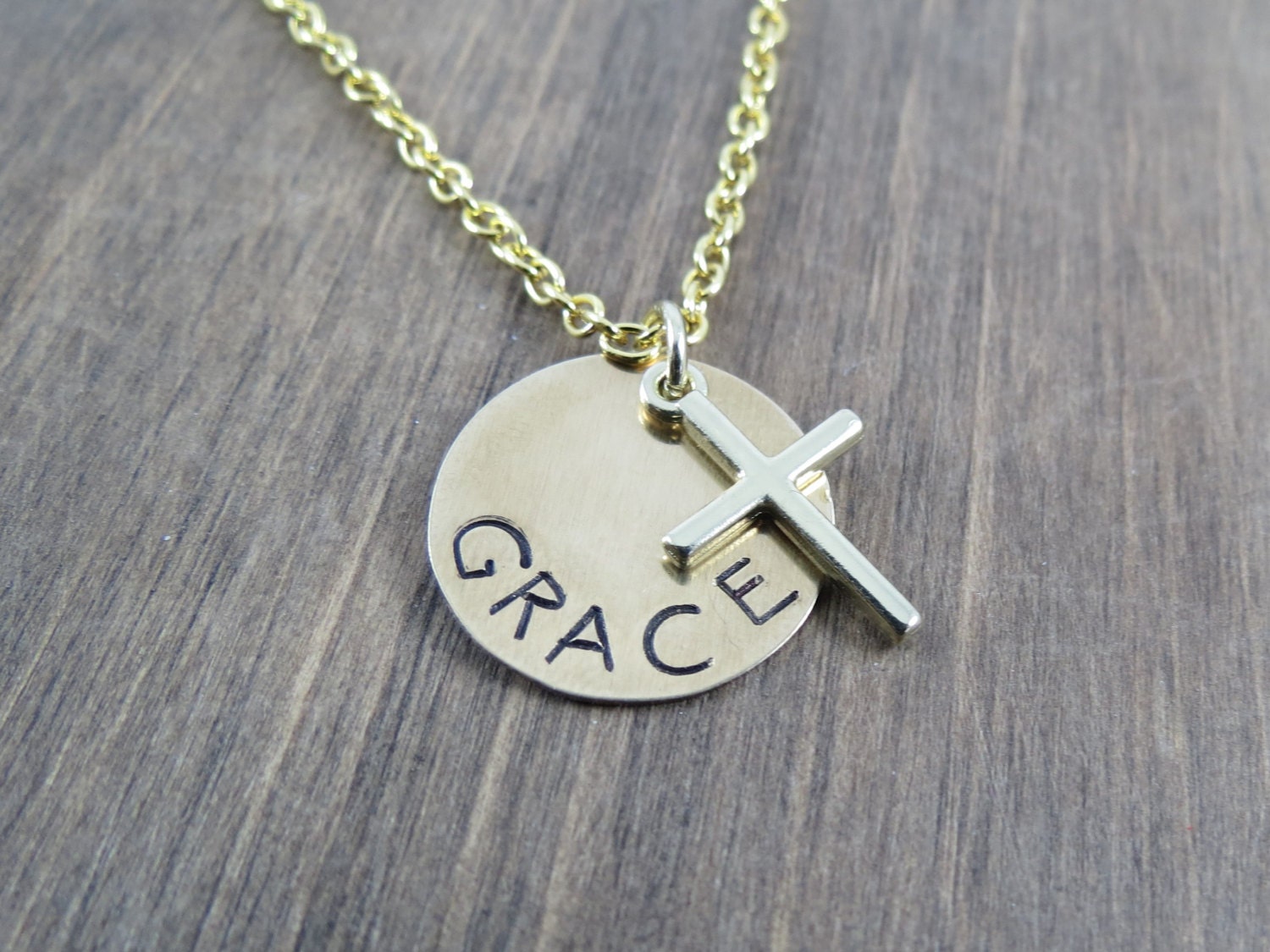 Personalized Cross Necklace Handstamped by SunflowerShadows