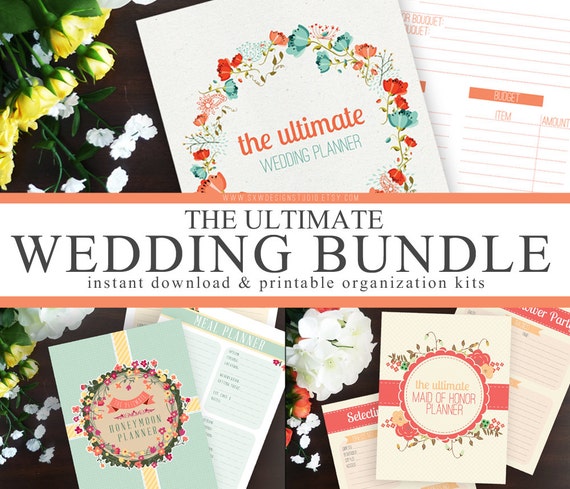 Ultimate Wedding Honeymoon Planner Bundle - Instant Download - Printable DIY - Wedding, Maid of Honor, Honeymoon Vacation Journal Included
