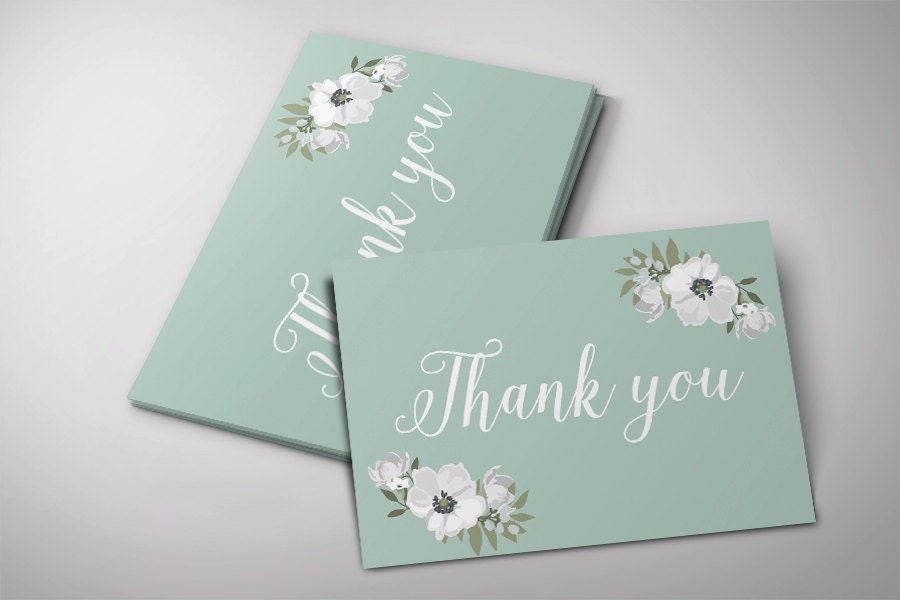 Printable thank you card mint thank you template instant