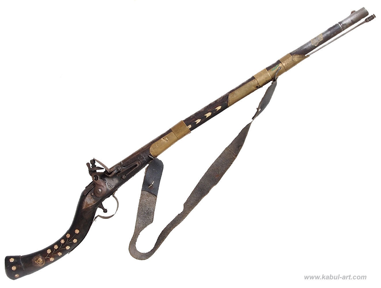 Antique Afghan flintlock rifle with mother of pearl inlaid