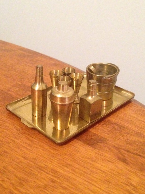 Miniature vintage brass bartending set by maidMade on Etsy
