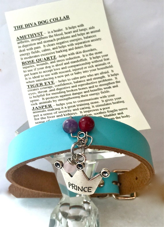 The Healing Crystal Diva Dog Collar size M Wire Wrapped ,Prince Charm