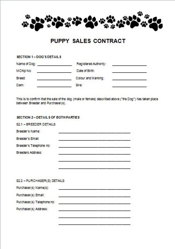 Puppy Sales Contract on Etsy