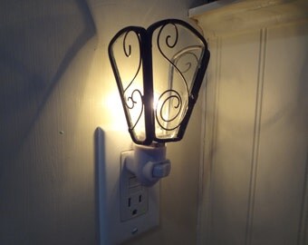 Glass Night Light / Wrought Iron Style Night light / Custom made Night Light / Nude Bulb Night Light / Opaque Glass / Coloured Glass