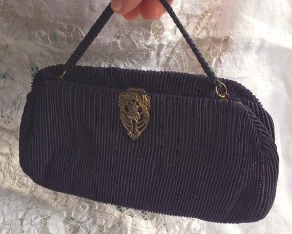 Navy Vintage Clutch Bag - 1920's Evening Bag with Art Deco Rhinestone ...