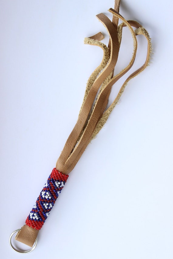 Items similar to Native American,Leather Beaded Key Chain,red white and
