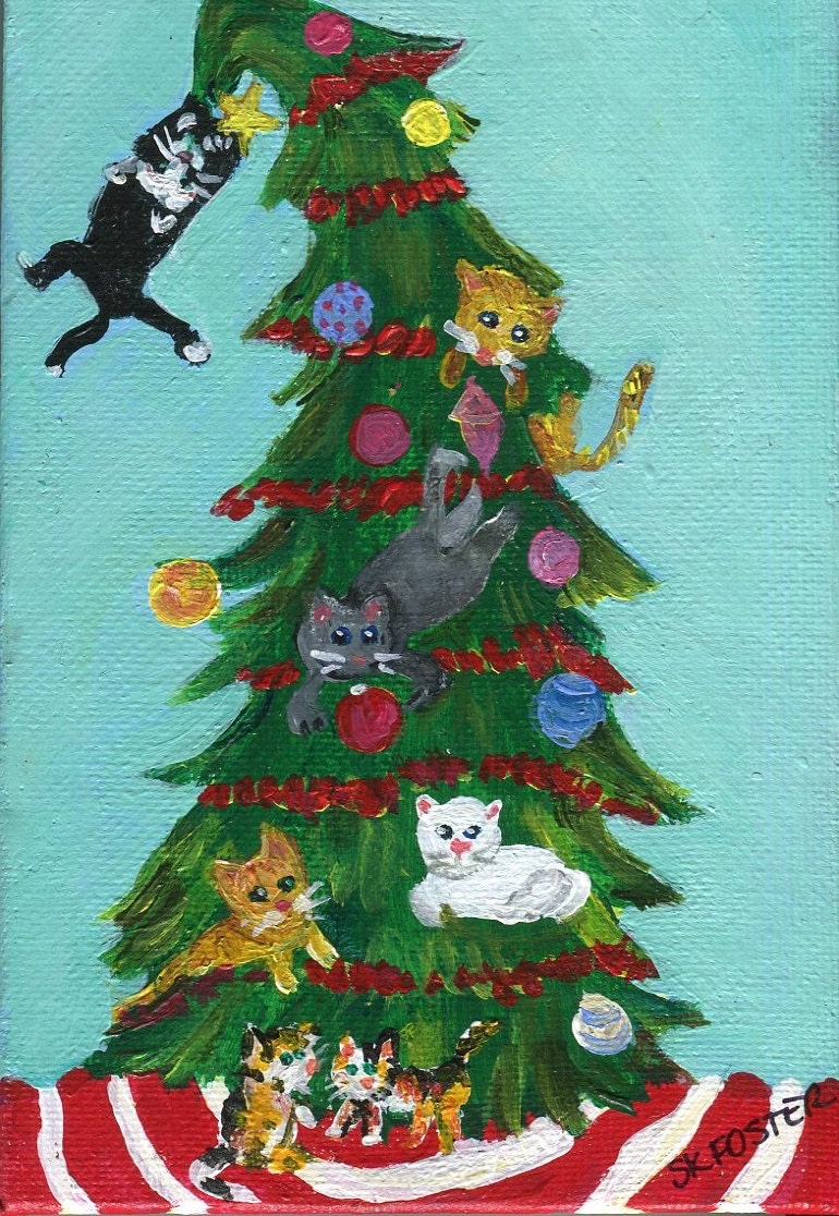 christmas cats painting cats in christmas tree painting on christmas cats painting cats in christmas tree painting on