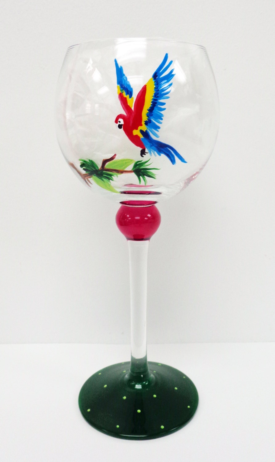 Parrot Wine Glass hand painted wine glass by Pendragonartworks