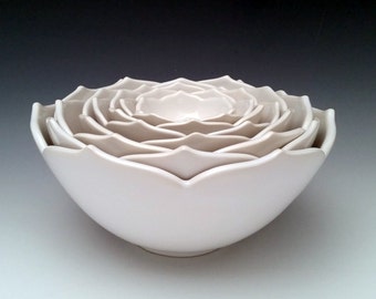Nesting Ceramic Bowls, Serving Bowls in a Set of Eight White Bowls or Your Choice of Color