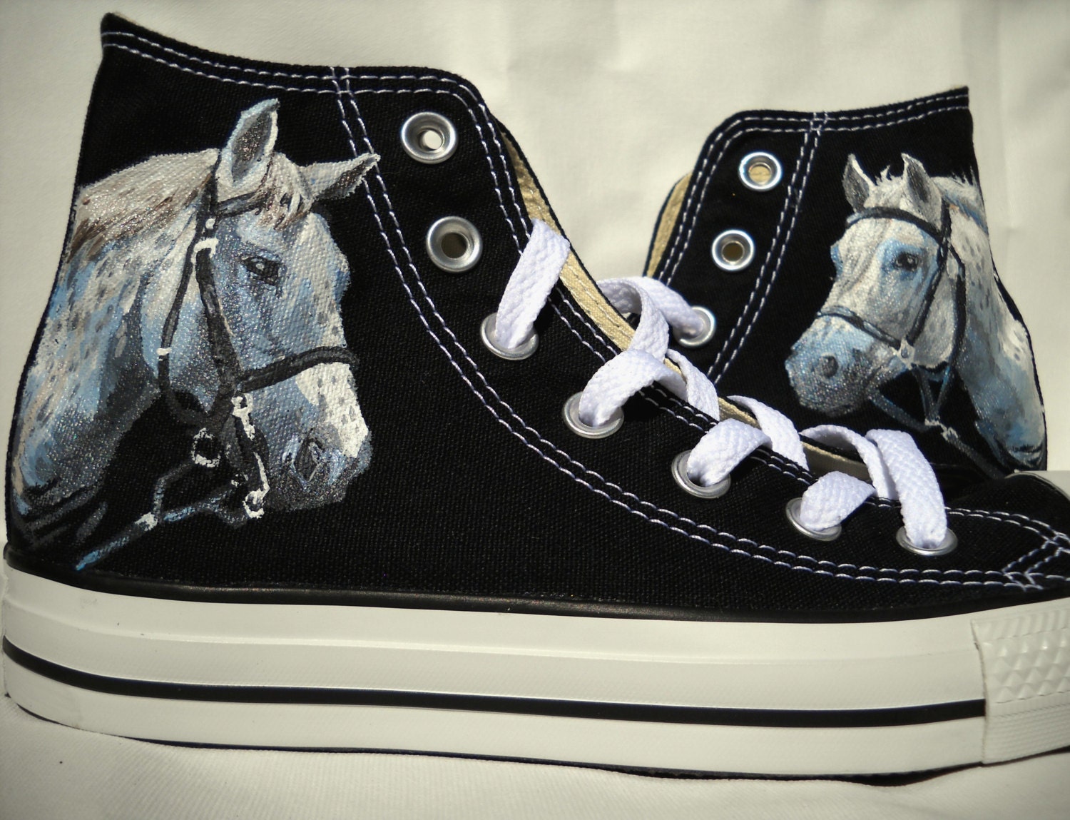 White Horse Hand Painted Converse Shoes