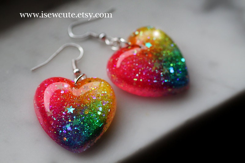 Earrings Dangle Neon Rainbow Glitter Jewelry Cute Earrings