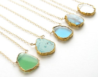 Gemstone Slice Necklace • Organic Shaped Slice in Gold vermeil • Simple Gemstone Jewelry • Gold Edge Stone • Layering Necklace