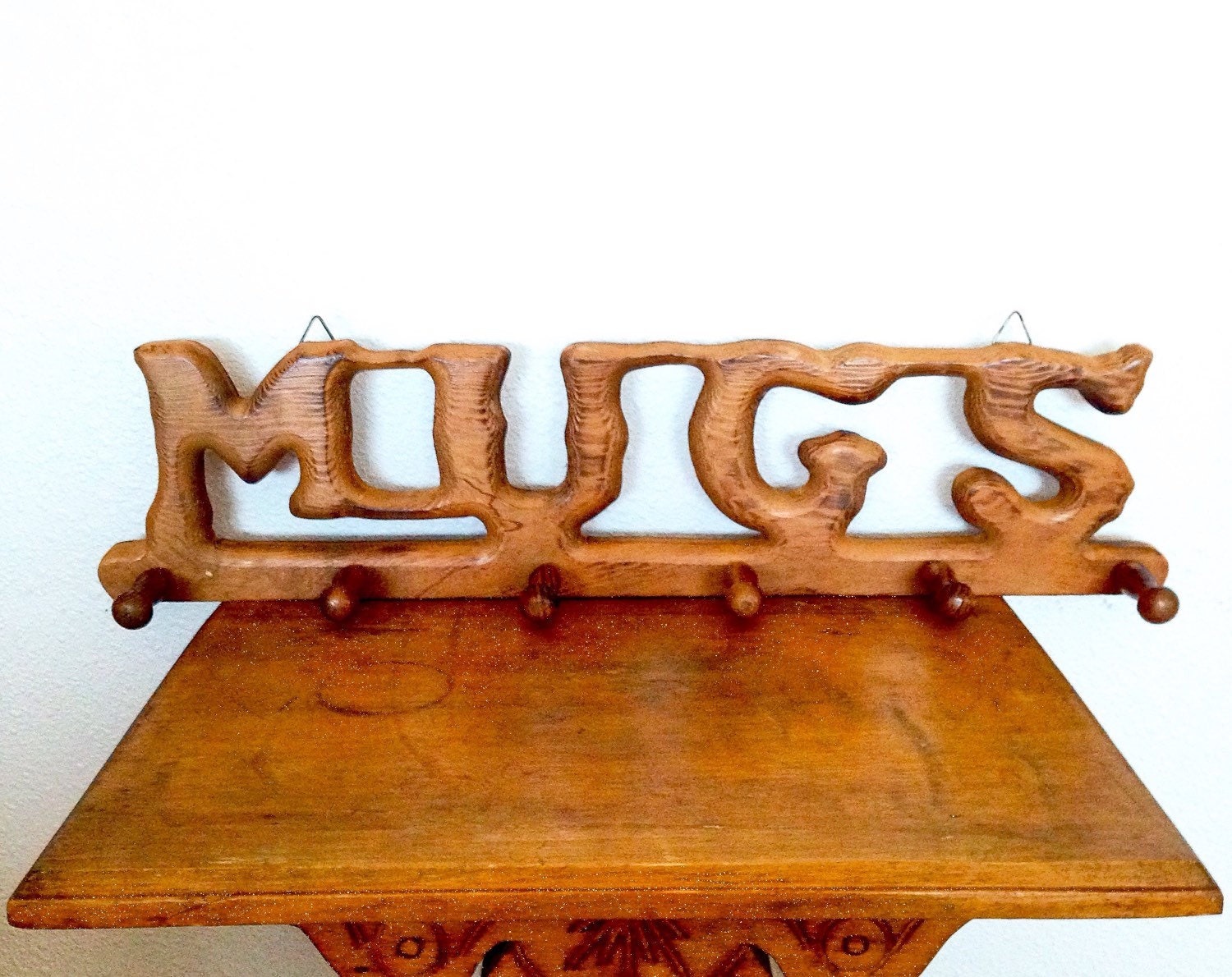 vintage mug rack – wood MUGS rack with 6 pegs – Haute Juice