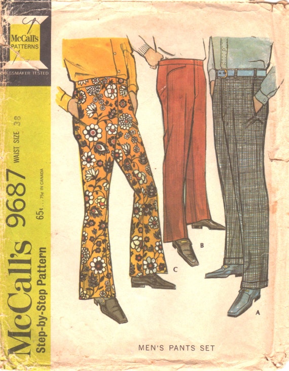 McCalls 9687 1960s Mens Pants Pattern Bell Bottoms by mbchills