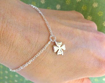 Lucky charm bracelet, Shamrock, four leaf clover bracelet, Good luck, Sterling silver, Bridesmaid gifts, Friendship bracelet, otis b jewelry