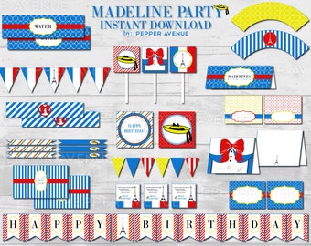 Madeline Birthday Party Package INSTANT DOWNLOAD / Parisian - Eiffel Tower Paris, France - Madeline in Paris - Printable PDF Files